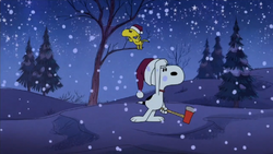 Snoopy and Woodstock look for tree