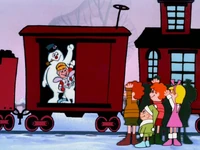 Frosty and Karen board the train.jpg (129 KB) Frosty, Karen, and Hocus board the train...