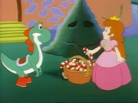 Peach decorating a tree with candy canes in "The Night Before Cave Christmas".