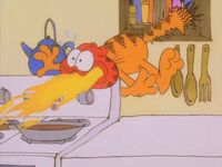 Garfield having gotten a taste of the sausage gravy.