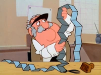 The ticket man figures out the cost of traveling to the North Pole.