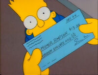 Homer's paycheck is only thirteen dollars.