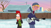 Ferb and Jeremy rocking out with the instruments they got for Christmas.