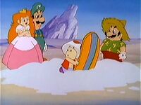 Peach and the Mario Bros. are ashamed of Toad's selfishness.