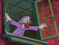Scrooge looking out his window
