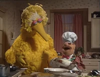 Big Bird learns that the Swedish Chef is making his favorite dish for dinner.