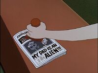 ...Hector puts Totter's personal stamp on Willie's stolen newspaper.