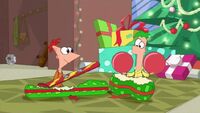 Phineas and Ferb open their present.