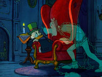 Goofy, as Jacob Marley, haunting Ebenezer Scrooge (Scrooge McDuck).