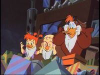 Darkwing assigns Launchpad and the kids to return the gifts.