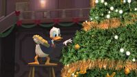Donald decorating Scrooge's Christmas tree. (Mickey's Twice Upon a Christmas)