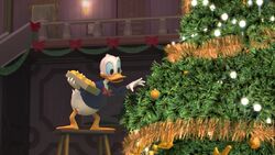 Donald decorating Scrooge's tree