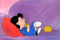 Lucy talking on the phone. (Charlie Brown's Christmas Tales)