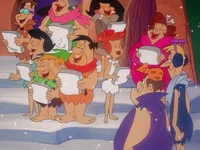 The Flintstones and Rubbles caroling.
