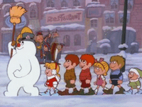 Frosty and the children go parading through the city.