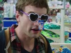 Matt in the supermarket before he pulls a prank on a boy chewing gum