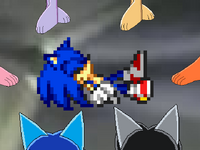 Six naked cat girls come across an unconscious Sonic