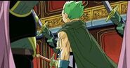 Froggy transforms back into his human form and is knighted by the King Guardia XXI.