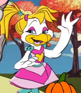 Animated Rockstar Helen Henny from the music video "Pumpkins in my Pockets", and how she looks today.