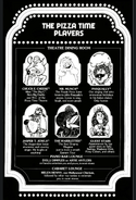 A PTT flyer promoting the Pizza Time Players, which includes Foxy Colleen.