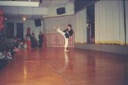 Side view of the stage during a karate live show.