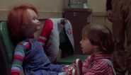 Andy trying to make Chucky talk in Child's Play.