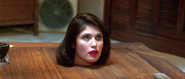 Gemma Arterton's living severed head (as hallucinated by Ryan Reynolds) in The Voices