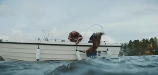 Atle Antonsen being pushed in the water in The Trip