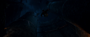 Luke Evans falling to his death, in Beauty and the Beast