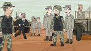 Kurtwood Smith’s animated character (second from left) just before his death in Rick and Morty: Get Schwifty
