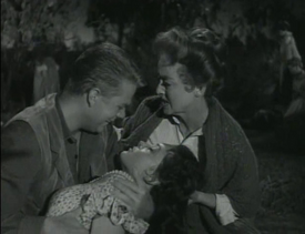 Maggie Peirce dead with Bette Davis and John Wilder in 'Wagon Train-The Elizabeth McQueeny Story' 