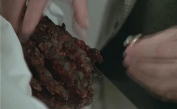 Caroline Cellier's special-effects dummy hand in Cop au Vin