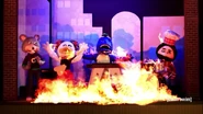 Milana Vayntrub's (second from left, with Mark Hamill) death in Robot Chicken: Bugs Keith in: I Can't Call Heaven, Doug