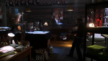 Miles Meadows getting shot by Annie Burgstede in Smallville: Fanatic
