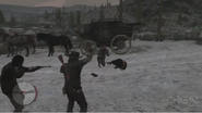 Gary Carlos Cervantes' video game death (right) in Red Dead Redemption