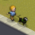 Man walking dog with green sweater