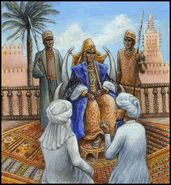 An artist's depiction of a young Mansa Musa (which appears to have inspired his in-game model)