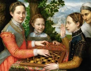 Three Sisters Playing Chess