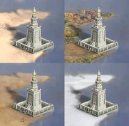 City view of the Great Lighthouse built on different landscapes.