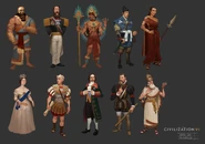 Concept art of Civilization VI leaders by Sang Han