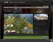 Screenshot of the Steam client, presenting Civilization V