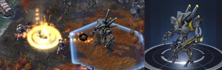 The CARVR attacking Soldiers (left) and its upgrade pose (right)