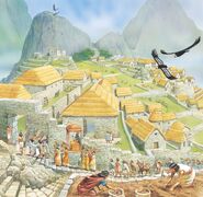 An illustrative reconstruction of Macchu Pikchu (which appears to have inspired the in-game Incan background art)