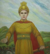 An oil painting of Bà Triệu by Hoang Hoa Mai (which appears to have inspired her in-game model)