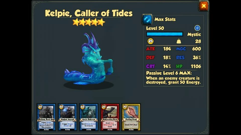 Kelpie, Caller of Tides Card King Dragon Wars Wikia Fandom