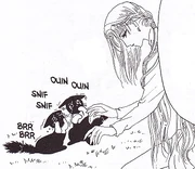 Les deux soeurs pleurant de peur face à Obsidian et rassurées par Jade