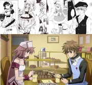 Uniformes de la pâtisserie Tyrol: de Yumi Ômura dans Chobits et Kobato, de Chii, de Yumi, de Kobato pour Noël, de Yukito dans CCS et de Kobato et Shaolan dans l'anime de Kobato