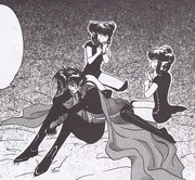 Suite à son audience avec le roi des Enfers, Grenadin discutant avec ses servantes