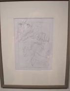 Crayonné original de Tsubasa Reservoir Chronicle des CLAMP présenté à l'exposition. Les différentes étapes de création d'une planche de manga à partir de là sont présenté à sa suite.