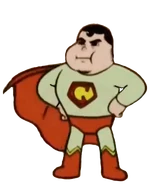 Clarence con traje de superhéroe